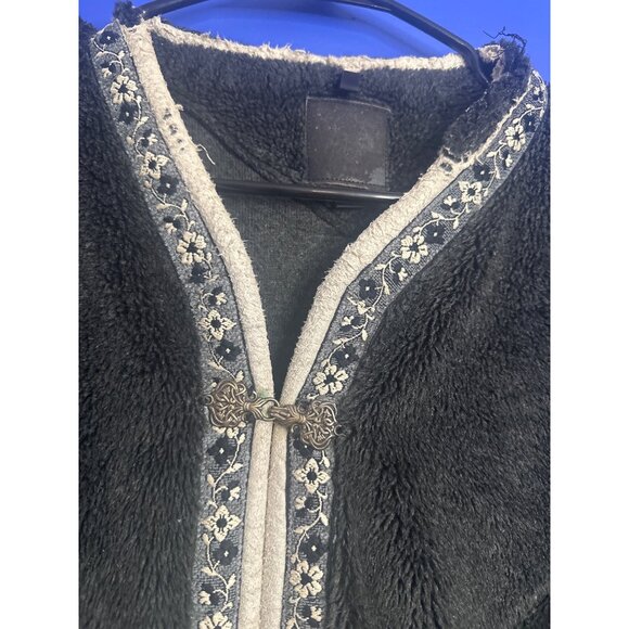 Women’s L Embroidered Cardigan Boho Metal Hook Closure Knit Sweater Chic - Picture 2 of 8